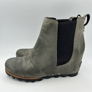 Sorel Women's Lea Wedge Chelsea Grey Leather Ankle‎ Boots Booties Sz 8